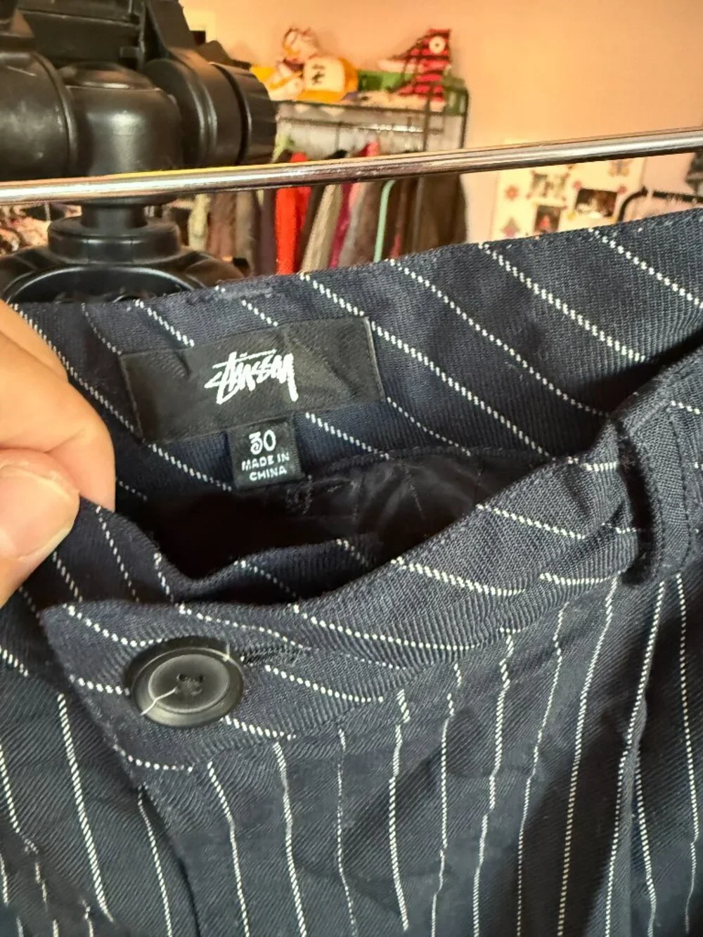Stüssy Navy Blue Pinstripe Shorts Size 30